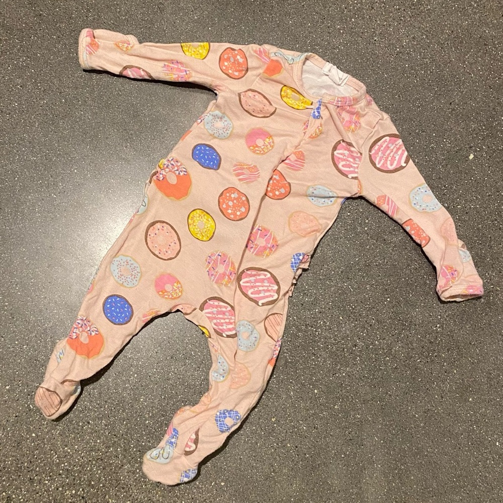 Angel Dear Girls 0-3 months Donut Zippered Footie Pajama Bamboo Pink Ruffle
